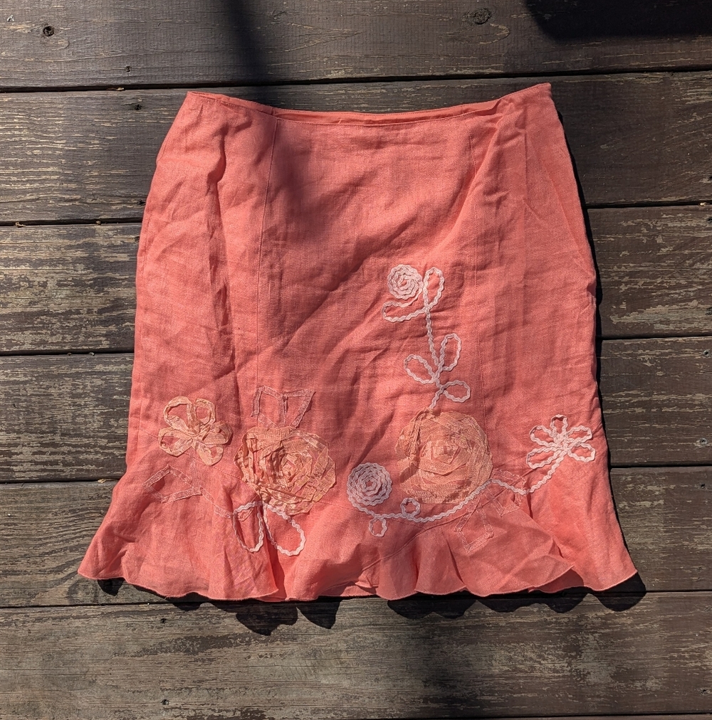 J Peterman Linen Flower Skirt, Size 10